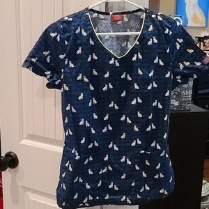 Dickies Scrub Top - Navy/Yellow Trim with Cats